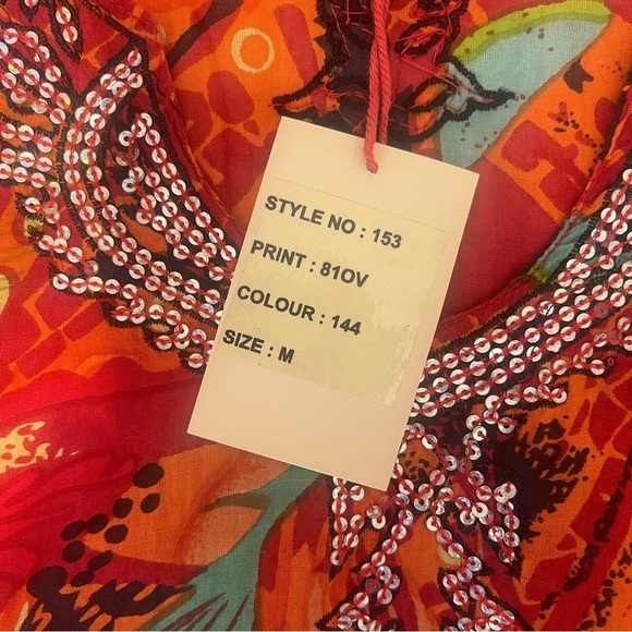 NWT RAGA Anthropologie Colorful Beaded Tropical Print Tunic Shirt Blouse Women M - Picture 11 of 11